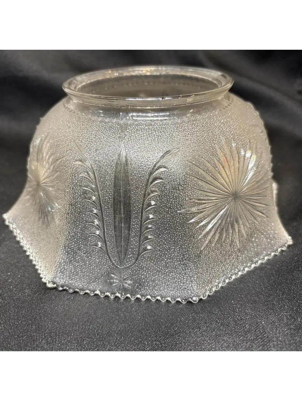 VTG MCM Stippled Pressed Glass Light Shade Starburst Atomic 3.25” Fit Great Con.
